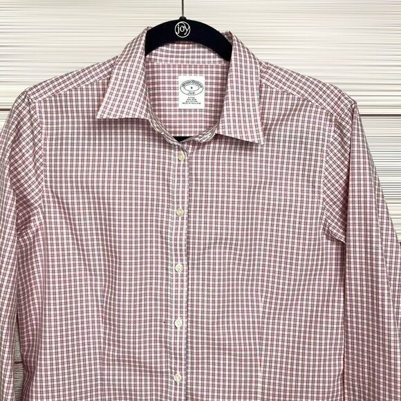 Brooks Brothers Cotton Pink Plaid Long Sleeves Button Up Fitted Blouse Shirt Top - Picture 1 of 11